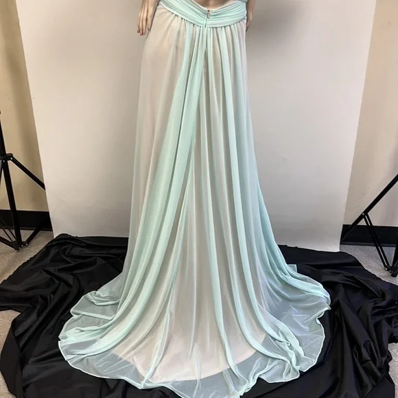 TERANI COUTURE deep V-Neck crystal embellished cutout back long gown - Picture 7 of 17